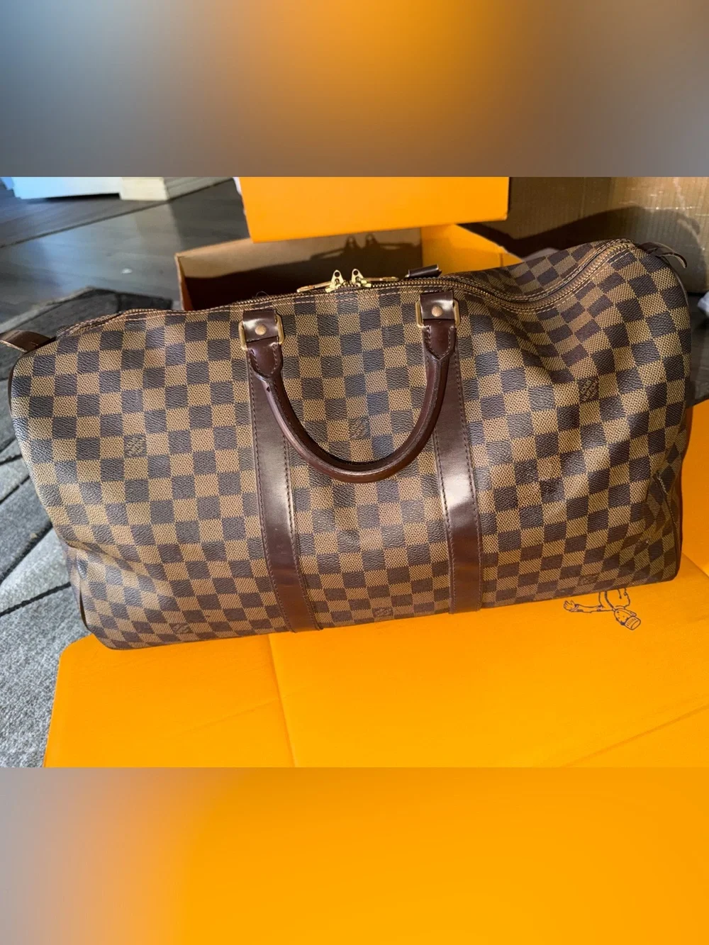 Louis Vuitton Damier Ebene Canvas Keepall 50 Travel Duffel